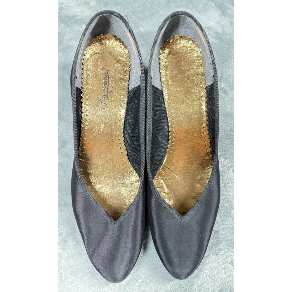 Fiammante Womens 8 Black Satin Pumps Kitten Heel Evening Formal